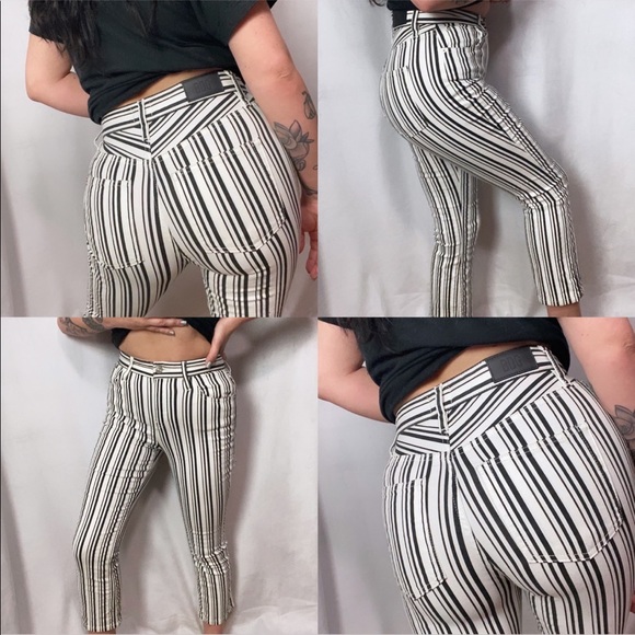 HIGH WAIST URBAN OUTFITTER BLACK WHITE STRIPE JEAN - Picture 2 of 6